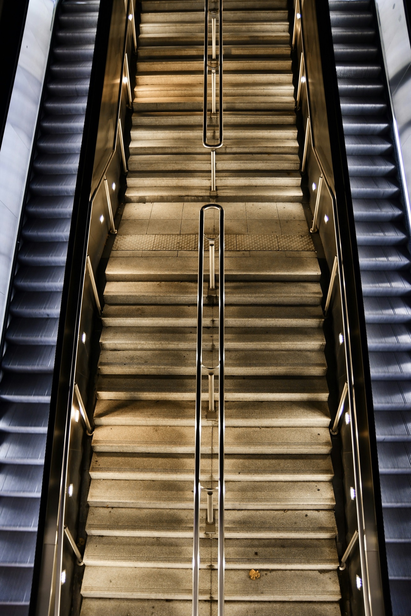 Commercial stainless steel staircase with stainless handrails